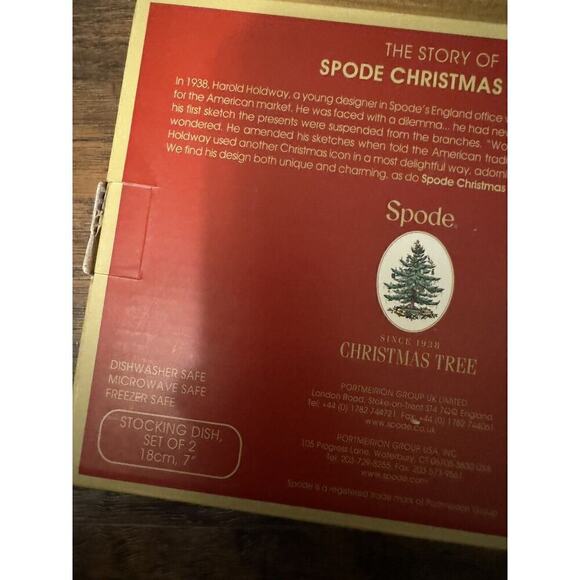 Spode Christmas Tree Stocking Candy Trinket Dishes Set of 2 Red & Green Small 7" - Picture 6 of 7